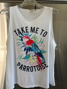 Mumu White 'Take Me to Parrot-dise' Graphic Muscle Tank